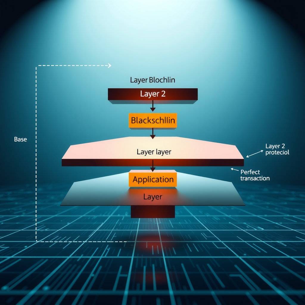 Detailed technical diagram showing Layer 2 scaling architecture with multiple layers including base blockchain layer, Layer 2 protocol layer, and application layer, connected by arrows indicating data flow and transaction processing